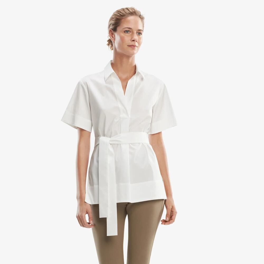 M.M. Lafleur Wilma Poplin Top Size L White NWT V-Neck Short Sleeve Chic *READ - Picture 1 of 9